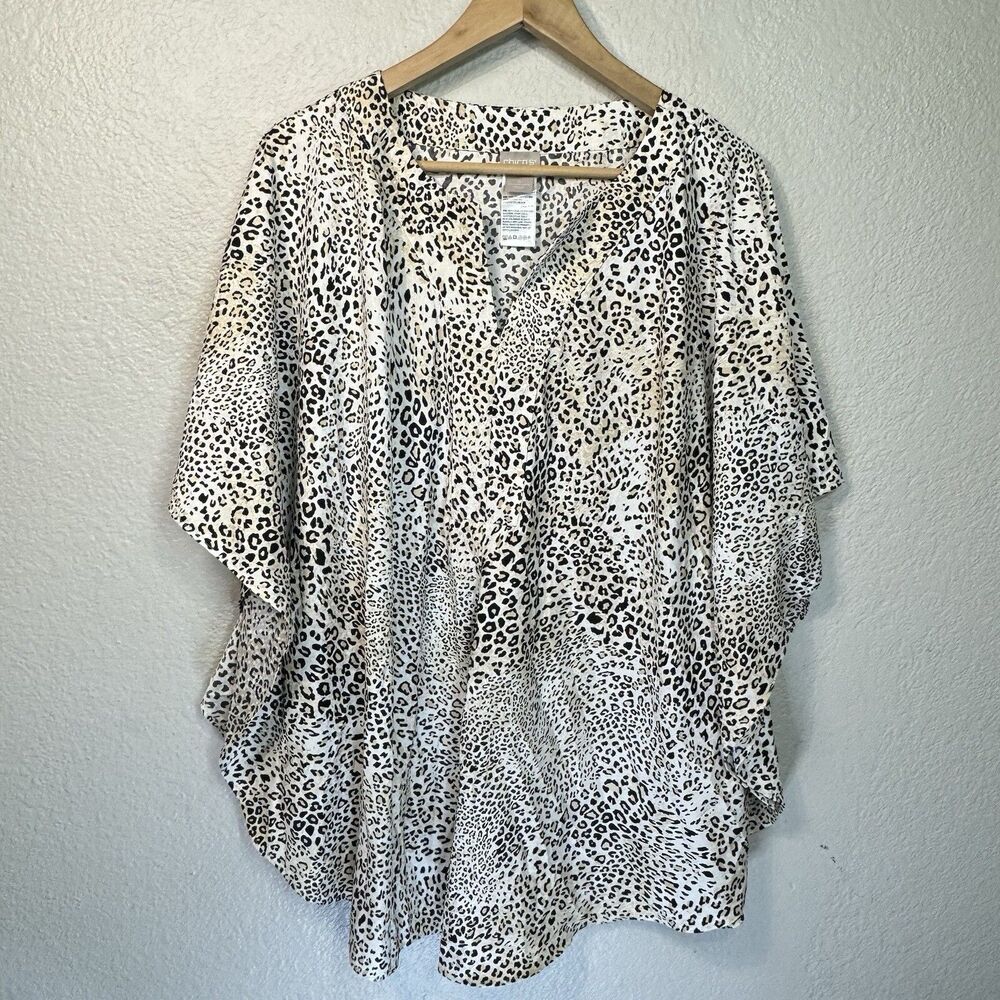 Chico's Flowy Top Leopard Print Tunic Blouse Elegant Resort Travel Women 4/XXL